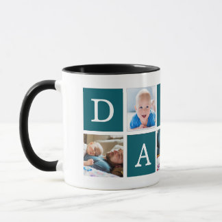 Daddy Minimal Color Block Photo Collage Blue Mug