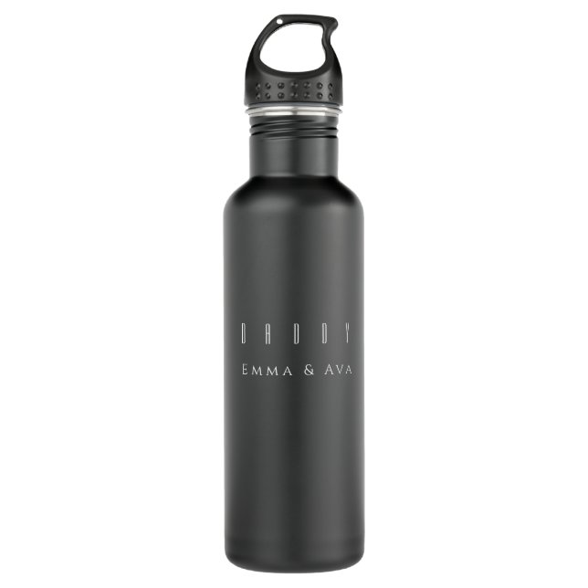 Daddy |Modern.  Father's Day. Black.  Stainless Steel Water Bottle (Front)