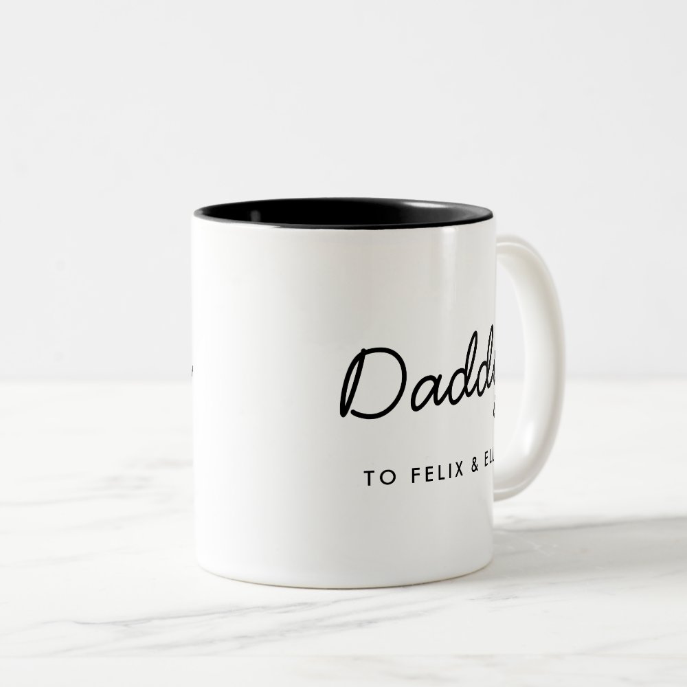 Discover Daddy | Modern Father's Day Kids Names Script Two-Tone Coffee Mug
