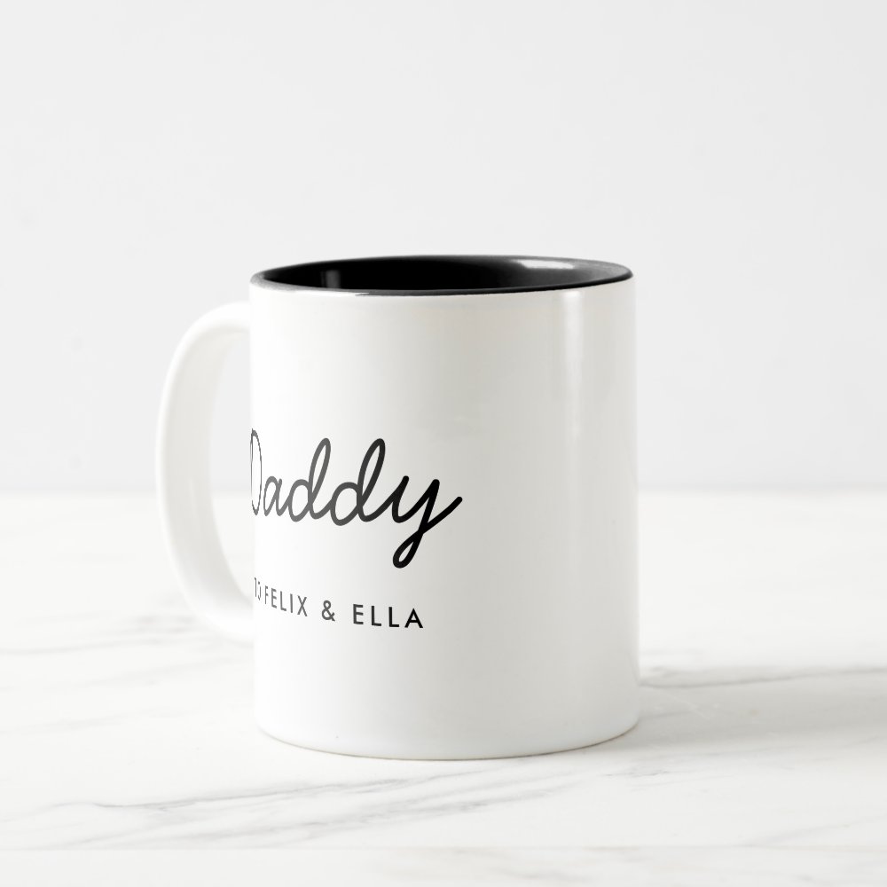 Disover Daddy | Modern Father's Day Kids Names Script Two-Tone Coffee Mug