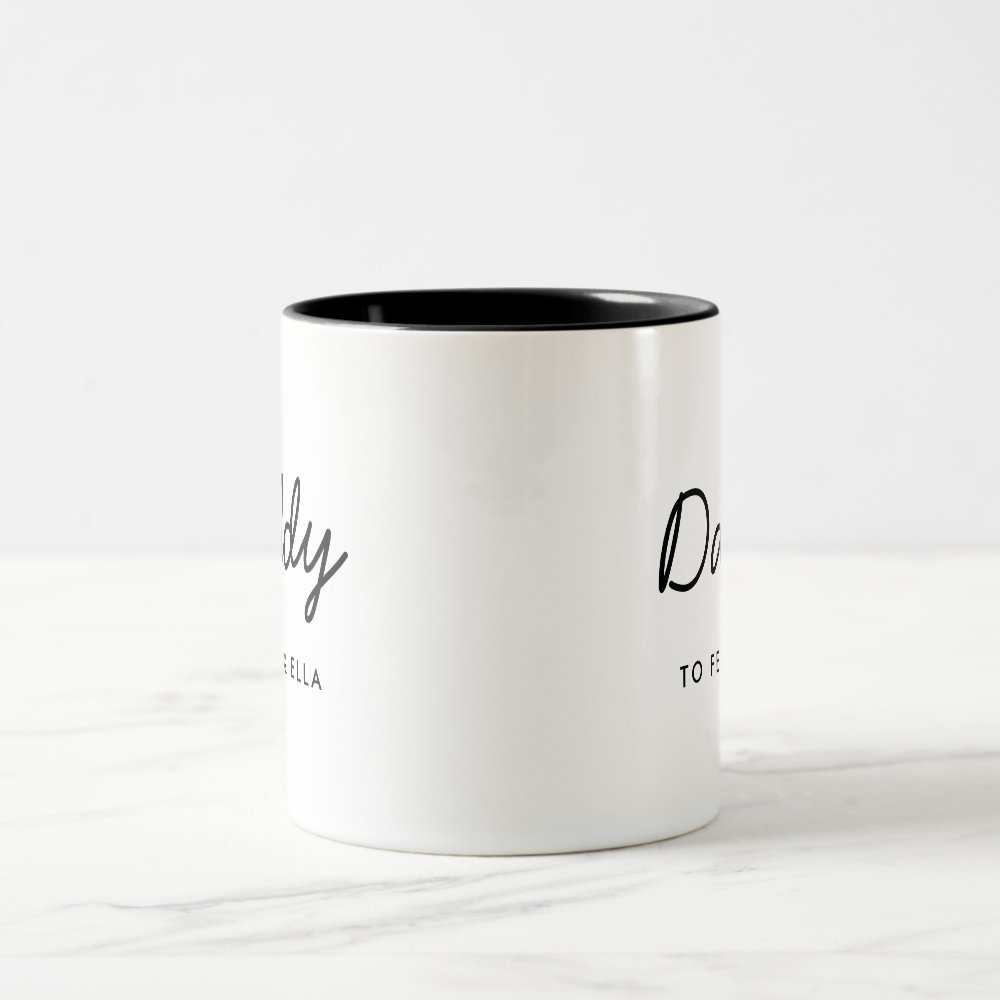 Discover Daddy | Modern Father's Day Kids Names Script Two-Tone Coffee Mug