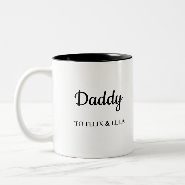 Daddy | Modern Father's Day Kids Names Two-Tone Coffee Mug (Left)