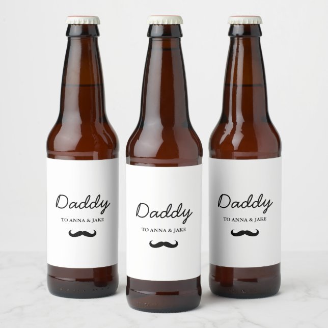 Daddy | Modern Father's Day Mustache Beer Label (Bottles)