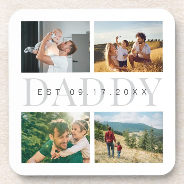 Daddy Modern Fathers Day Photo Collage  Beverage Coaster (Front)