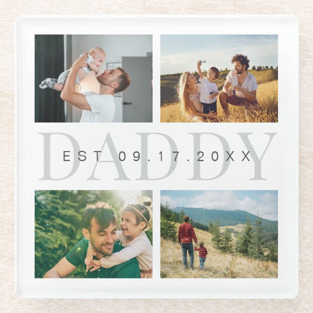 Daddy Modern Fathers Day Photo Collage  Glass Coaster (Front)