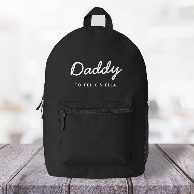 Daddy | Modern Kids Names Black Printed Backpack (Creator Uploaded)