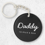 Daddy | Modern Kids Names Father's Day Black Keychain<br><div class="desc">Simple, stylish Daddy custom quote art design in a contemporary handwritten script typography in a modern minimalist style on a black background which can easily be personalized with your kids name or personal message. The perfect gift for your special dad on his birthday, father's day or just because he rocks!...</div>