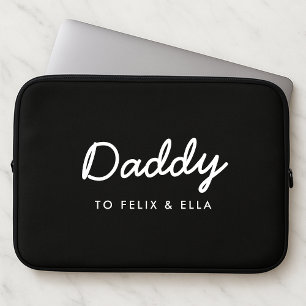 Daddy Modern Kids Names Father's Day Black Laptop Sleeve