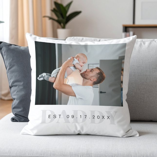 Daddy Modern Minimalist First Fathers Day Photo Throw Pillow (Creator Uploaded)
