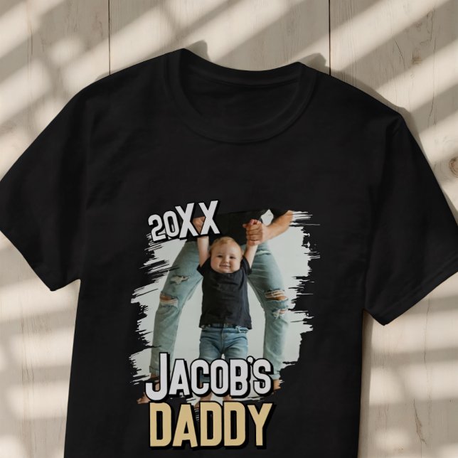 Daddy Modern Simple Grunge Custom Baby Photo T-Shirt (Creator Uploaded)