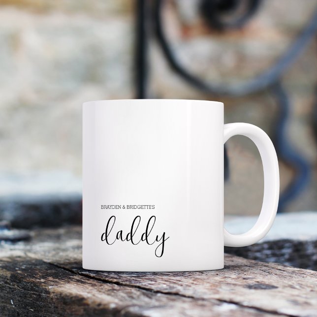 Daddy Modern Simple Kids Names Fathers Day Coffee Mug (Simple Black and White Fathers Day Coffee Mug Kids Names Customizable Daddy Mug)