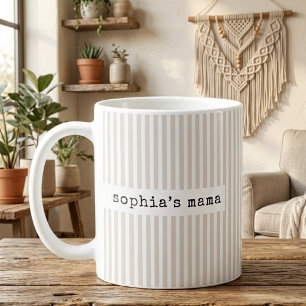 Daddy Mommy Beige Stripes Mom Baby Reveal Custom Coffee Mug