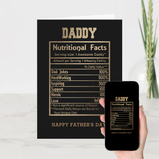 daddy nutritional facts father's day card Zazzle