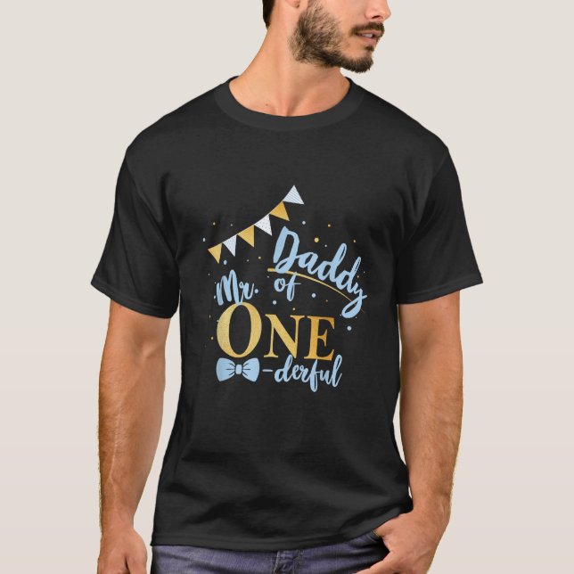 Daddy Of Mr One derful Party Blue Gold Dad Boy 1st T-Shirt (Front)
