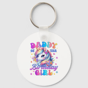 Daddy Of The Birthday Girl Unicorn Flower Family M Keychain