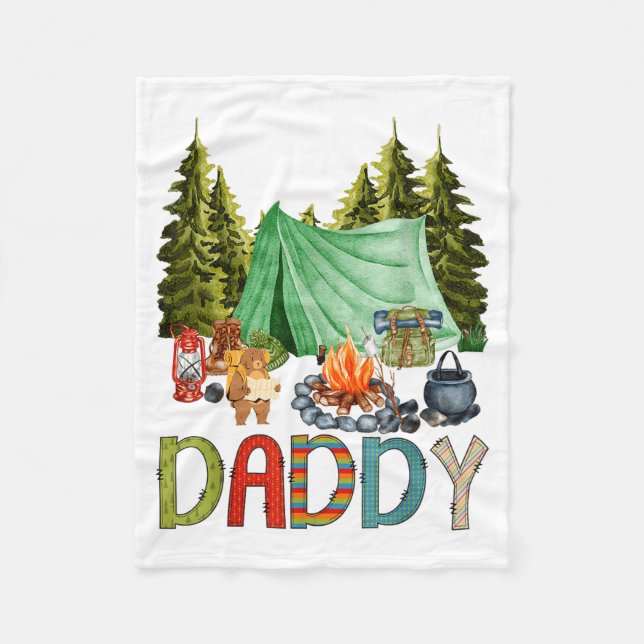 Daddy Of The Happy Camper 1st Birthday Bear Camng  Fleece Blanket (Front)