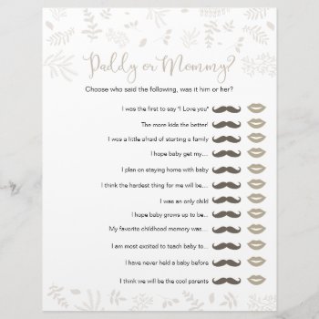 Daddy Or Mommy Forest Leaves Baby Shower Game by LaurEvansDesign at Zazzle