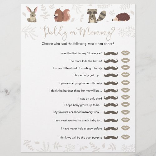 Daddy or Mommy Woodland Baby Shower Game