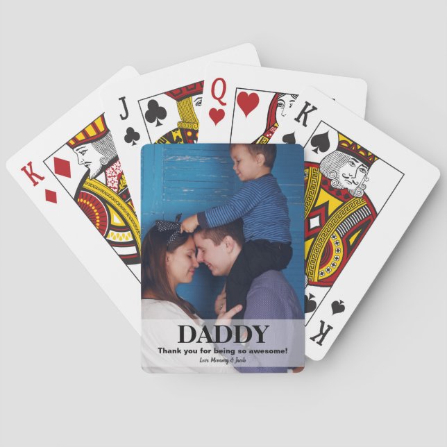Daddy personalized family photo father's day poker cards (Back)