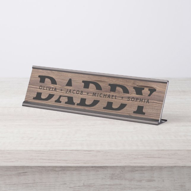 "Daddy" Personalized Kids' Names Wood Black Desk Name Plate (Front)