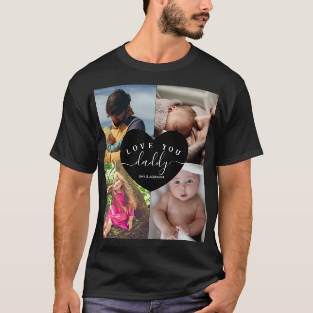 Daddy Photo Collage Best Dad Personalized Text  T-Shirt (Front)