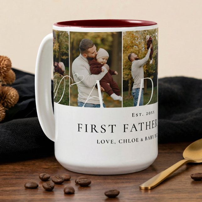 Daddy Photo Collage First Father's Day Keepsake Two-Tone Coffee Mug (Daddy Photo Collage First Father's Day Keepsake Two-Tone Coffee Mug)