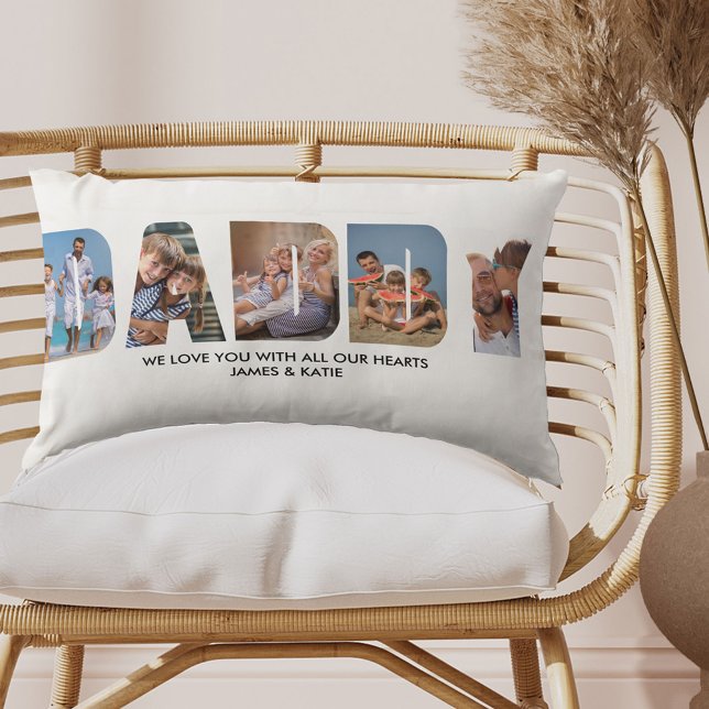 DADDY Photo Collage Picture Letter Cutout Lumbar Pillow (Creator Uploaded)