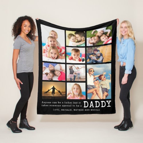 Daddy Quote 10 Photo Collage Personalized Fleece Blanket