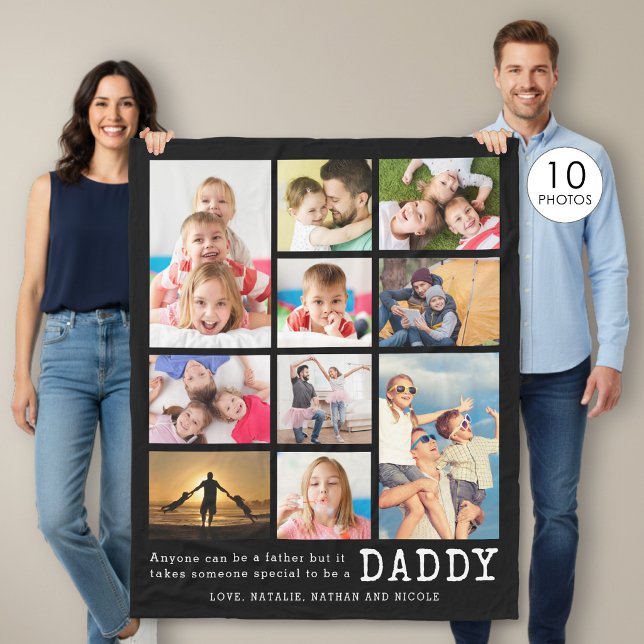 Daddy Quote 10 Photo Collage Personalized Fleece Blanket (Creator Uploaded)