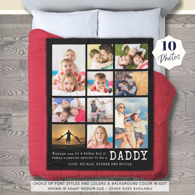 Daddy Quote 10 Photo Collage Personalized Fleece Blanket (Creator Uploaded)