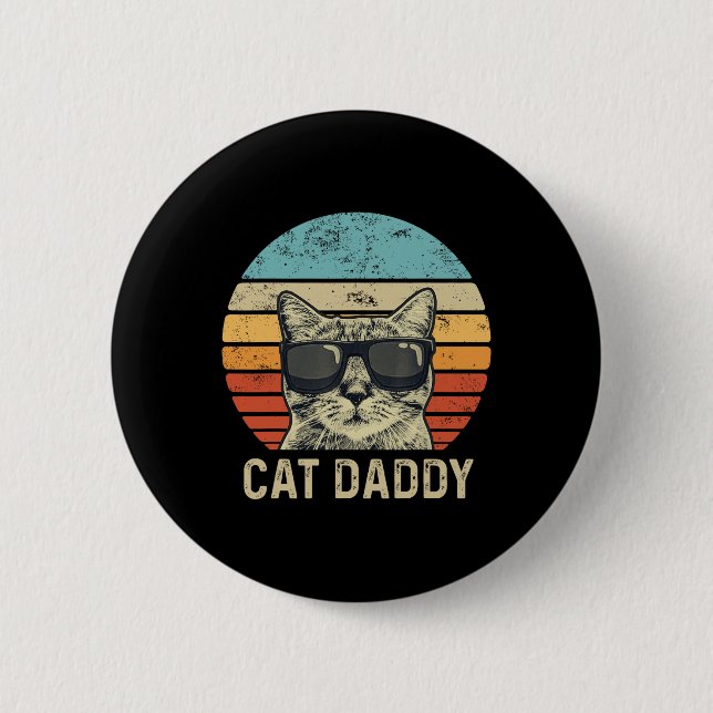 Daddy Retro Cat Sungles Cool Cat Dad Gift Fathers  Button (Front)