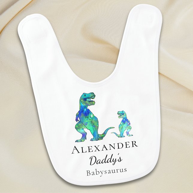 Daddy’s Babysaurus Dinosaur Personalized Name Baby Bib (Daddy's babysaurus Cute dinosaur personalized baby one piece colorful T-Rex dino dad and baby)