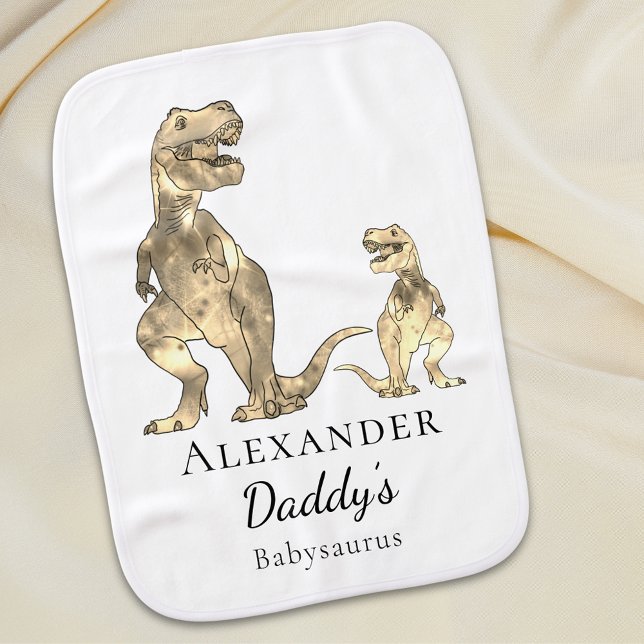 Daddy’s Babysaurus Dinosaur Personalized Name Baby Burp Cloth (Cute dinosaur daddy’s babysaurus personalized baby name burp cloth )