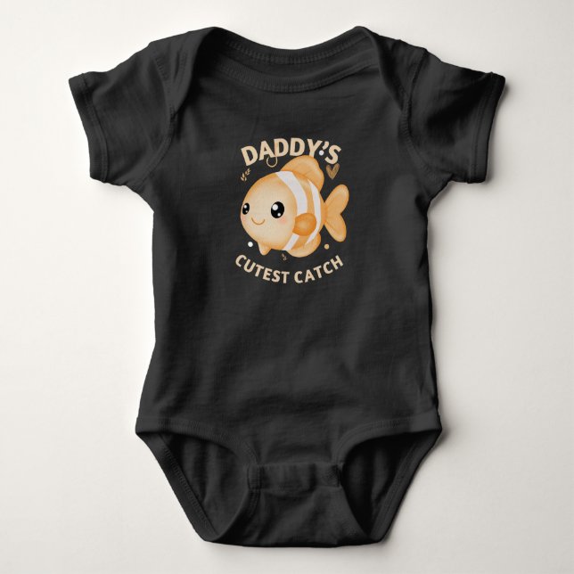 Daddy’s Cutest Catch Fishing Funny Baby Bodysuit (Front)