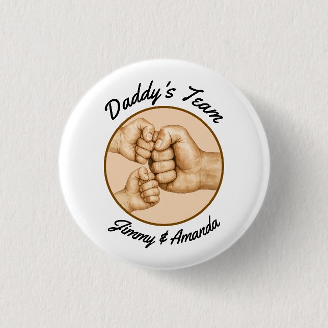 Daddy’s Team Fist Bump Father Kids Names Button (Front)