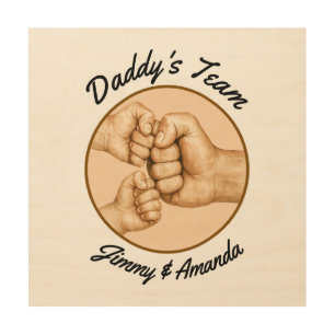 Daddy’s Team Fist Bump Father Kids Names Wood Wall Art