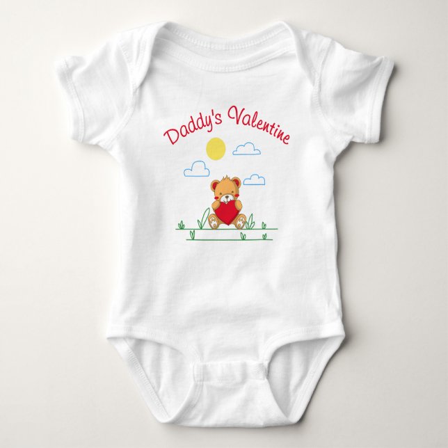 Daddy’s Valentine – Cute Teddy Bear With Heart Baby Bodysuit (Front)