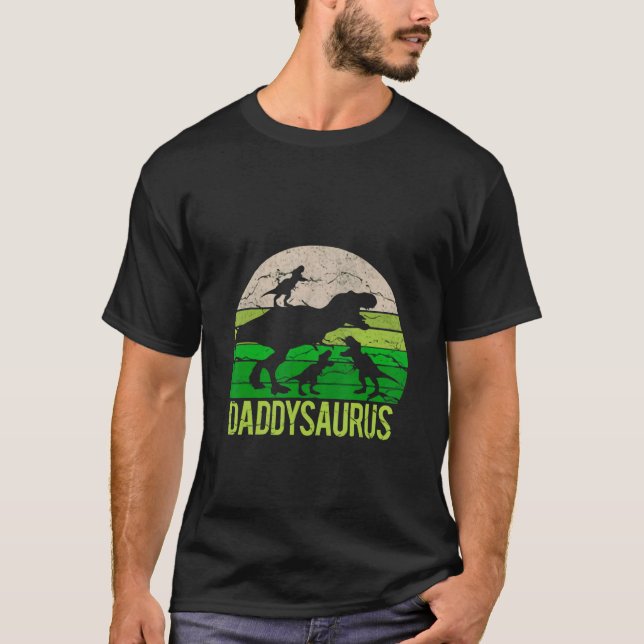 Daddy Saurus And Three Babysaurus  Saurus T-Shirt (Front)
