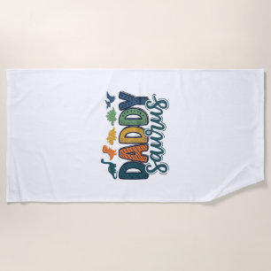 Daddy Saurus Cute Dinosaur Dad Vector Design_1 Beach Towel