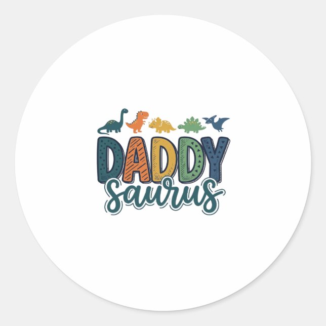 Daddy Saurus Cute Dinosaur Dad Vector Design_1 Classic Round Sticker (Front)