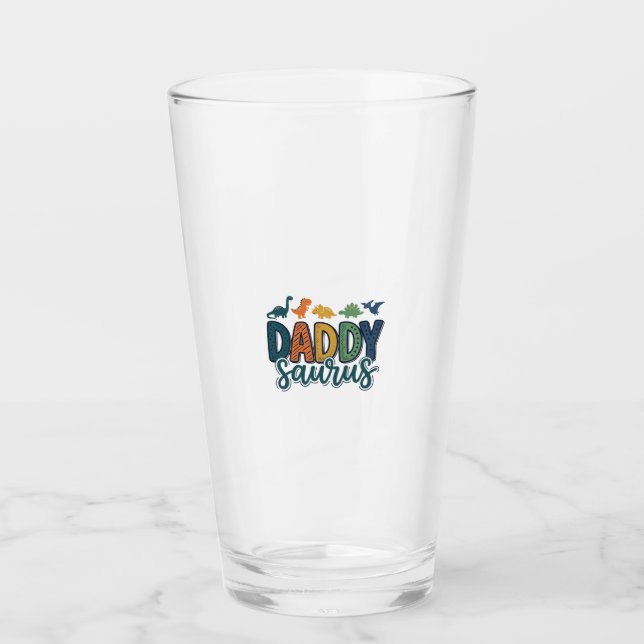 Daddy Saurus Cute Dinosaur Dad Vector Design_1 Glass (Front)