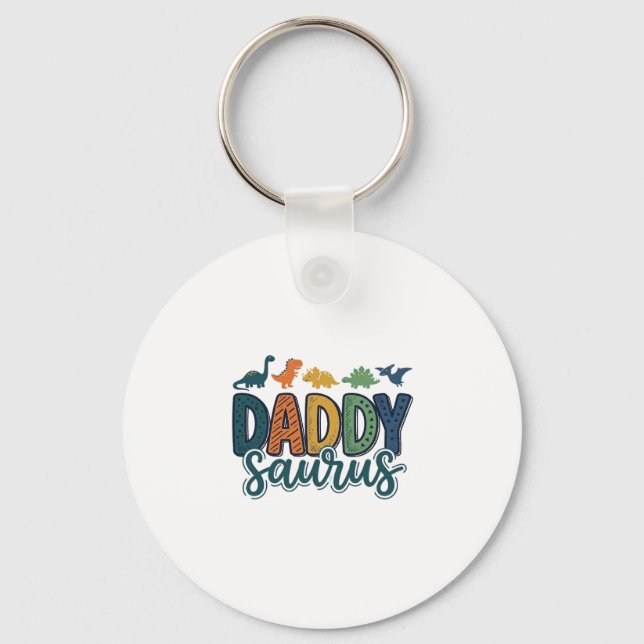 Daddy Saurus Cute Dinosaur Dad Vector Design_1 Keychain (Front)