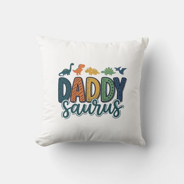 Daddy Saurus Cute Dinosaur Dad Vector Design_1 Throw Pillow (Front)