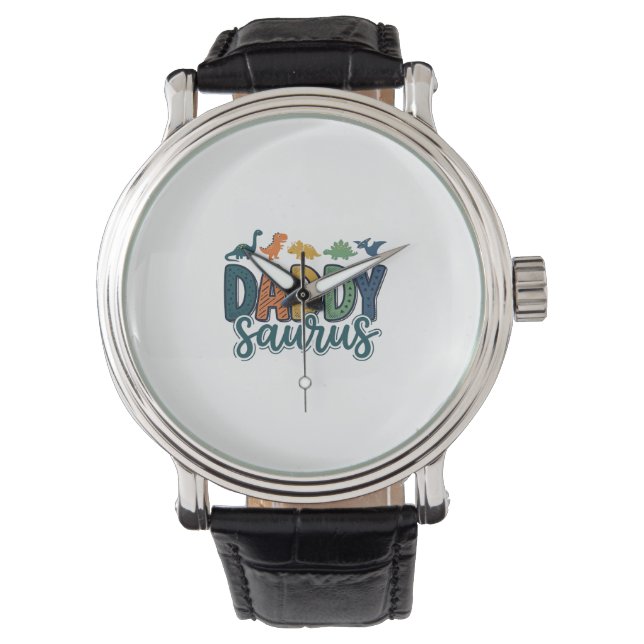 Daddy Saurus Cute Dinosaur Dad Vector Design_1 Watch (Front)