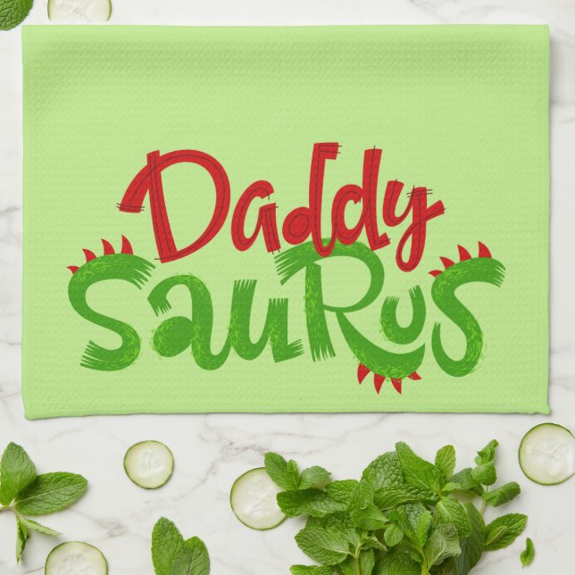 Daddy Saurus Dinosaur Lettering Kitchen Towel (Folded)