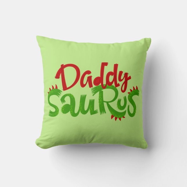 Daddy Saurus Dinosaur Lettering Throw Pillow (Front)