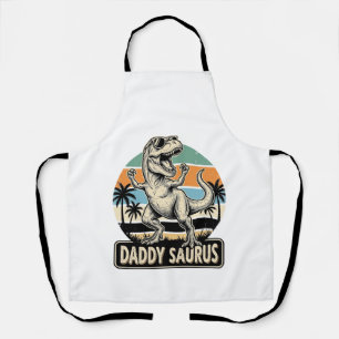 Daddy Saurus Retro Dinosaur Sunset Shirt Design_1 Apron