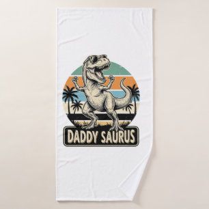 Daddy Saurus Retro Dinosaur Sunset Shirt Design_1 Bath Towel