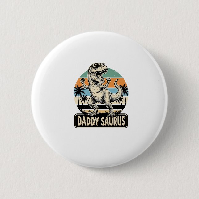 Daddy Saurus Retro Dinosaur Sunset Shirt Design_1 Button (Front)
