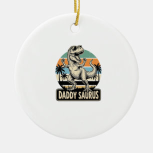 Daddy Saurus Retro Dinosaur Sunset Shirt Design_1 Ceramic Ornament